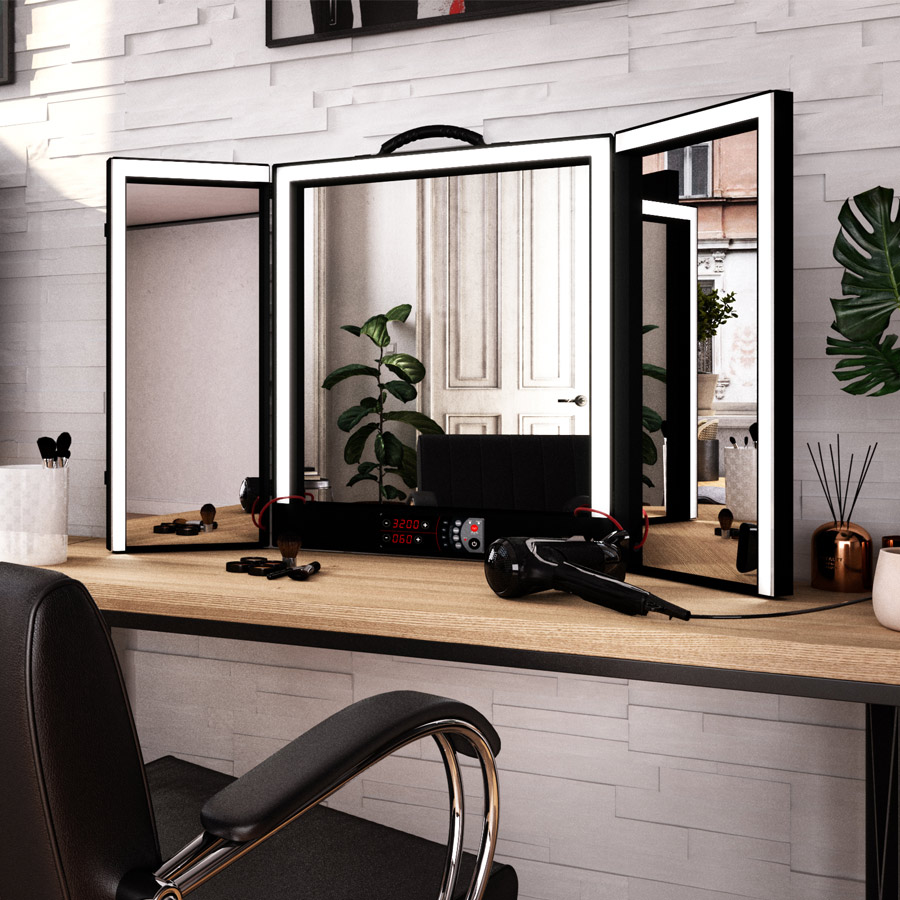 Modern Walnut Makeup Vanity Set with Drawers & Cabinet Dressing Table Mirror  & Stool - Cocochairs